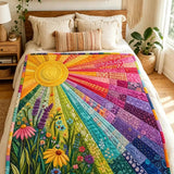Sun Rainbow Floral Patchwork Quilted Blanket
