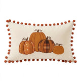 Multi-Pattern Pumpkin Pom Pom Lumbar Pillow Cover