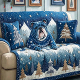 Christmas Bulldog Pine Tree Snow Quilted Sofa Cover