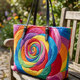 Colorful Rose Quilted Large Leather Strap Tote Bag