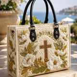 Holy Cross Quilted Leather Strap Bible Handbag