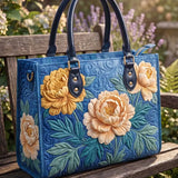 Peony Floral Quilted Leather Strap Bible Handbag