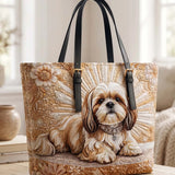 Shih Tzu Dog Quilted Large Leather Strap Tote Bag