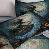 Flying Witch Moonlit Pumpkin Halloween Quilted 3‑Piece Bedding Set