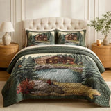 Mountain Log Cabin 3-Piece Quilted Bedding Set
