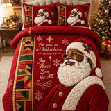 Christmas Santa Isaiah 9:6 Quote Patchwork Quilted 3-Piece Bedding Set