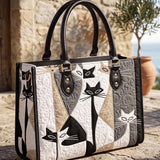 Art Cat Quilted Leather Strap Bible Handbag