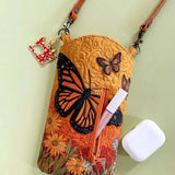 Monarch Butterfly Wildflower Quilted Slim Phone Crossbody Bag