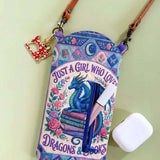 Dragon & Book Lover Quilted Slim Phone Crossbody Bag