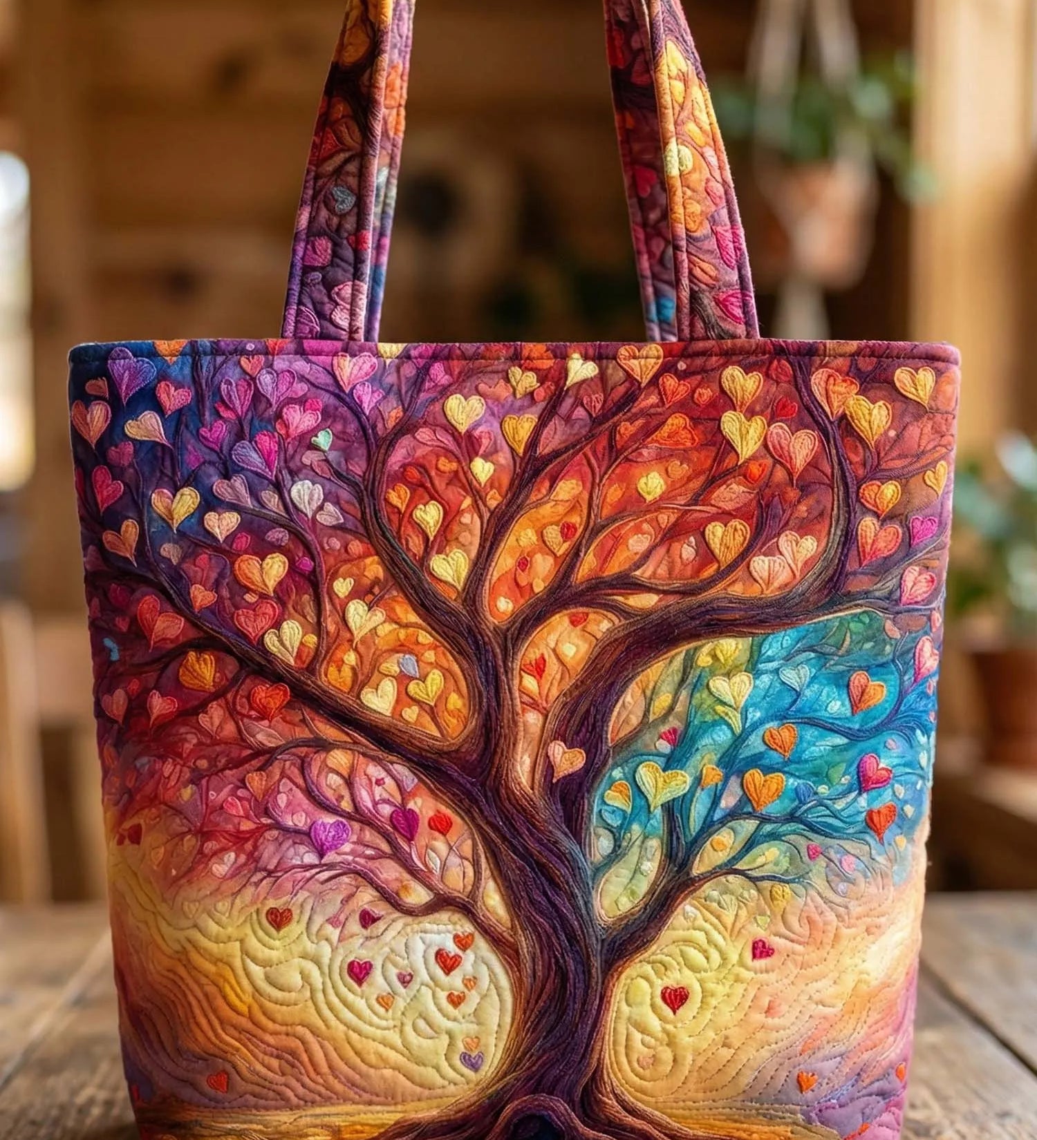 Valentine's Day Love Tree Quilted Tote Bag