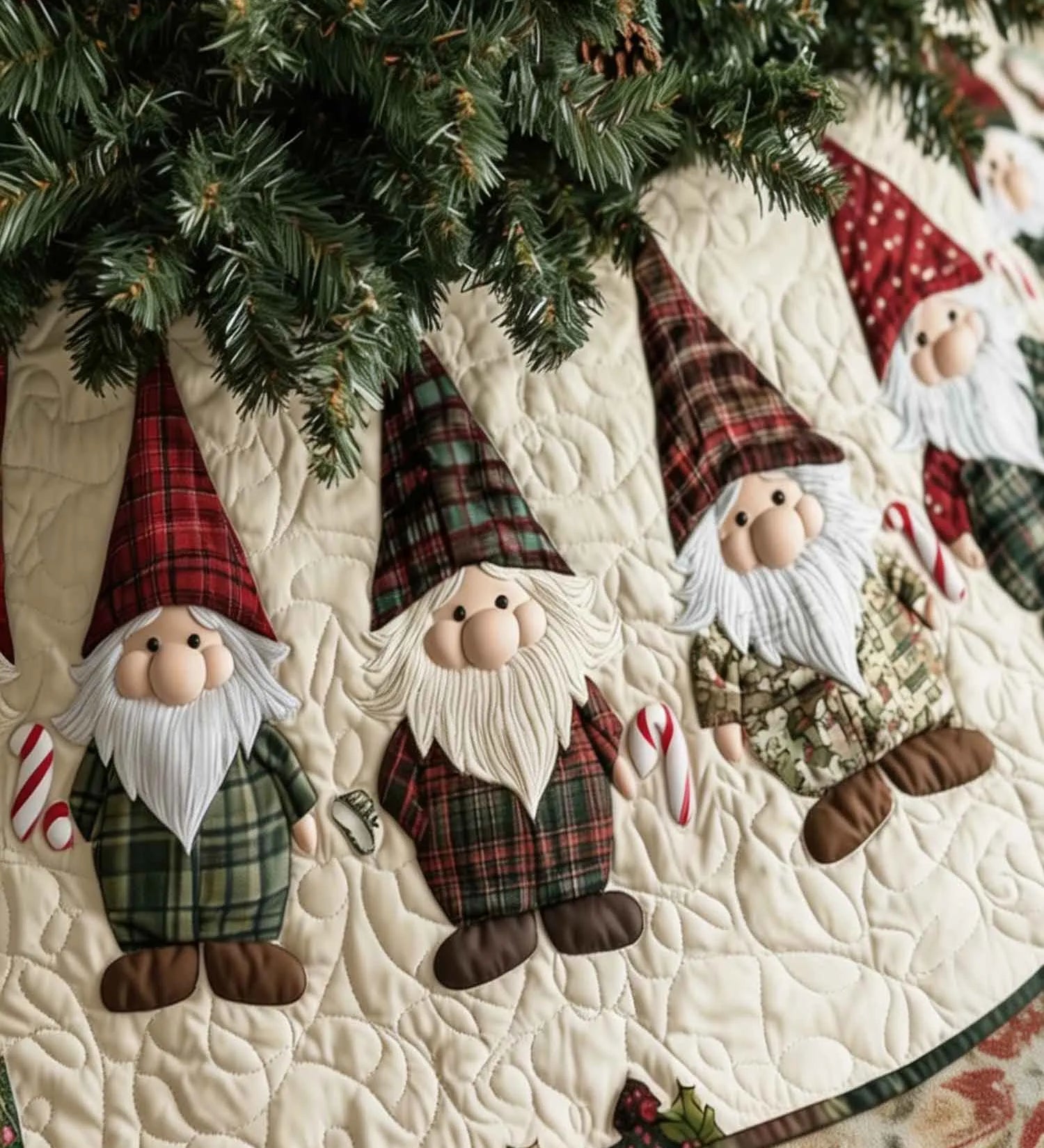 Elf Enclave Quilted Christmas Tree Skirt