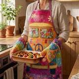 Hippie Van Quilted Apron Set (2-Piece) – Padded Apron + Heat-Resistant Oven Mitts