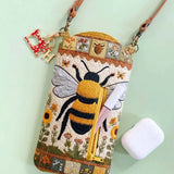 Flowers And Bees Quilted Slim Phone Crossbody Bag