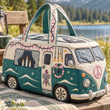 Retro Camper Van Star Wreath Quilted Duffle Bag