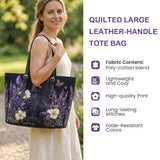 Flower And Book Quilted Large Leather Strap Tote Bag