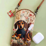 Floral Patchwork Dachshund Quilted Slim Phone Crossbody Bag