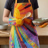 Hippie Sun Quilted Apron Set (2-Piece) – Padded Apron + Heat-Resistant Oven Mitts