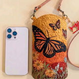 Monarch Butterfly Wildflower Quilted Slim Phone Crossbody Bag