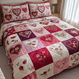 Rose And Heart Valentine's Day 3- Piece Quilted Bedding Set