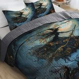Flying Witch Moonlit Pumpkin Halloween Quilted 3‑Piece Bedding Set