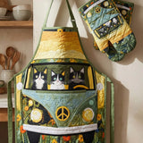Hippie Van Cat Quilted Apron Set (2-Piece) – Padded Apron + Heat-Resistant Oven Mitts