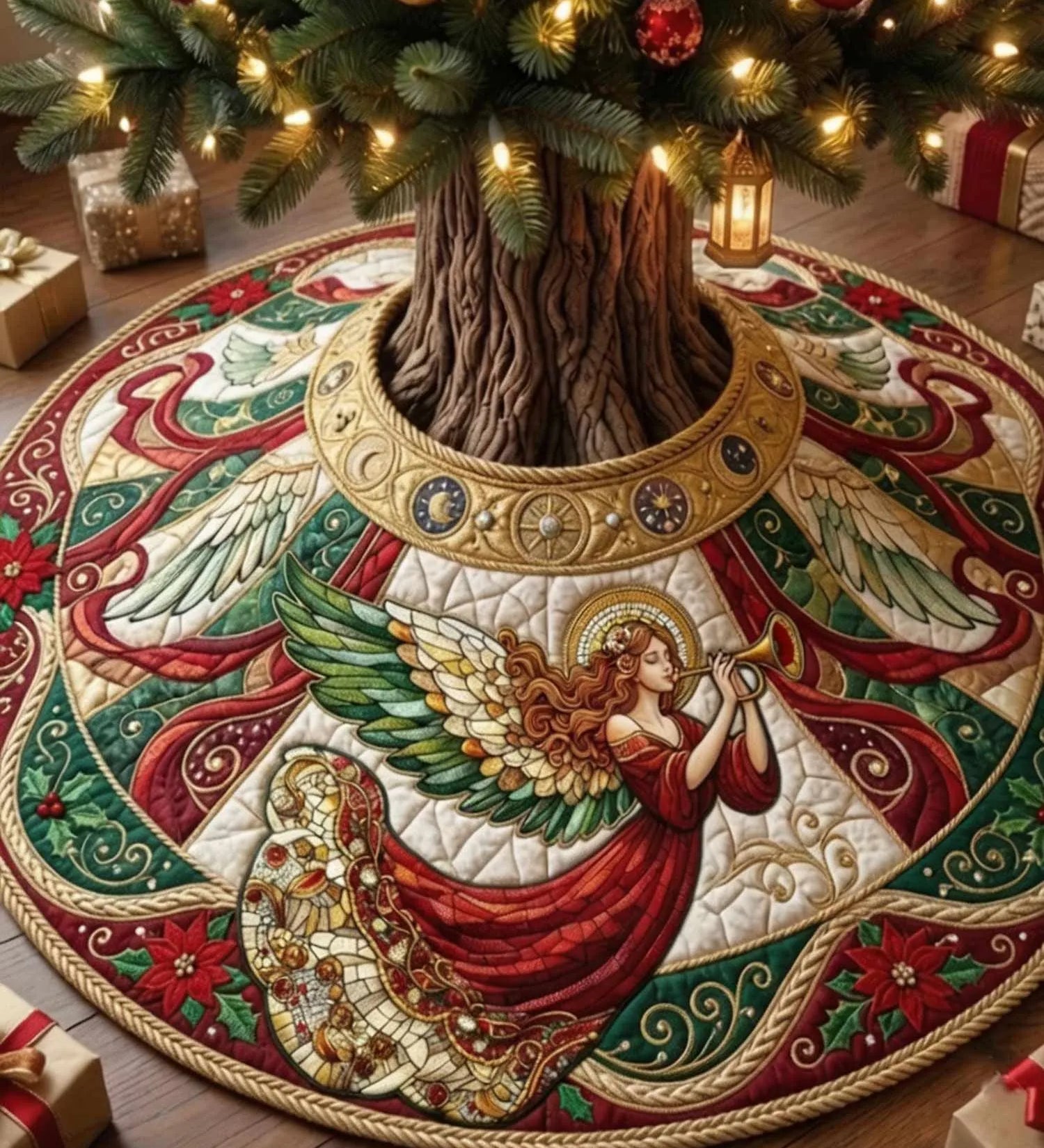 Angel With Trumpet Quilted Tree Skirt