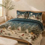 Winter Forest Ghost Gift Cardinal Snowy Quilted 3‑Piece Bedding Set
