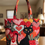 Hearts And Cat Quilted Tote Bag