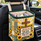 Yellow Christian Faith Quilted Car Basket