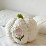 Cute Halloween Fall Tulip Embroidered Plush Pumpkin Throw Pillow
