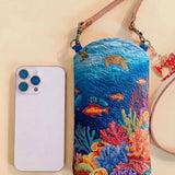 Coral Reef Ocean Turtle Fish Quilted Slim Phone Crossbody Bag