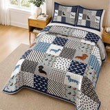 Dachshund Patchwork Quilted 3‑Piece Bedding Set