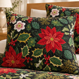 Poinsettia Holly Christmas Quilted 3-Piece Bedding Set