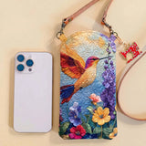 Flowers And Hummingbirds Quilted Slim Phone Crossbody Bag