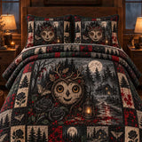 Forest Branch Owl Full Moon Cabin 3-Piece Quilted Bedding Set