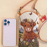 Highland Cow Quilted Slim Phone Crossbody Bag