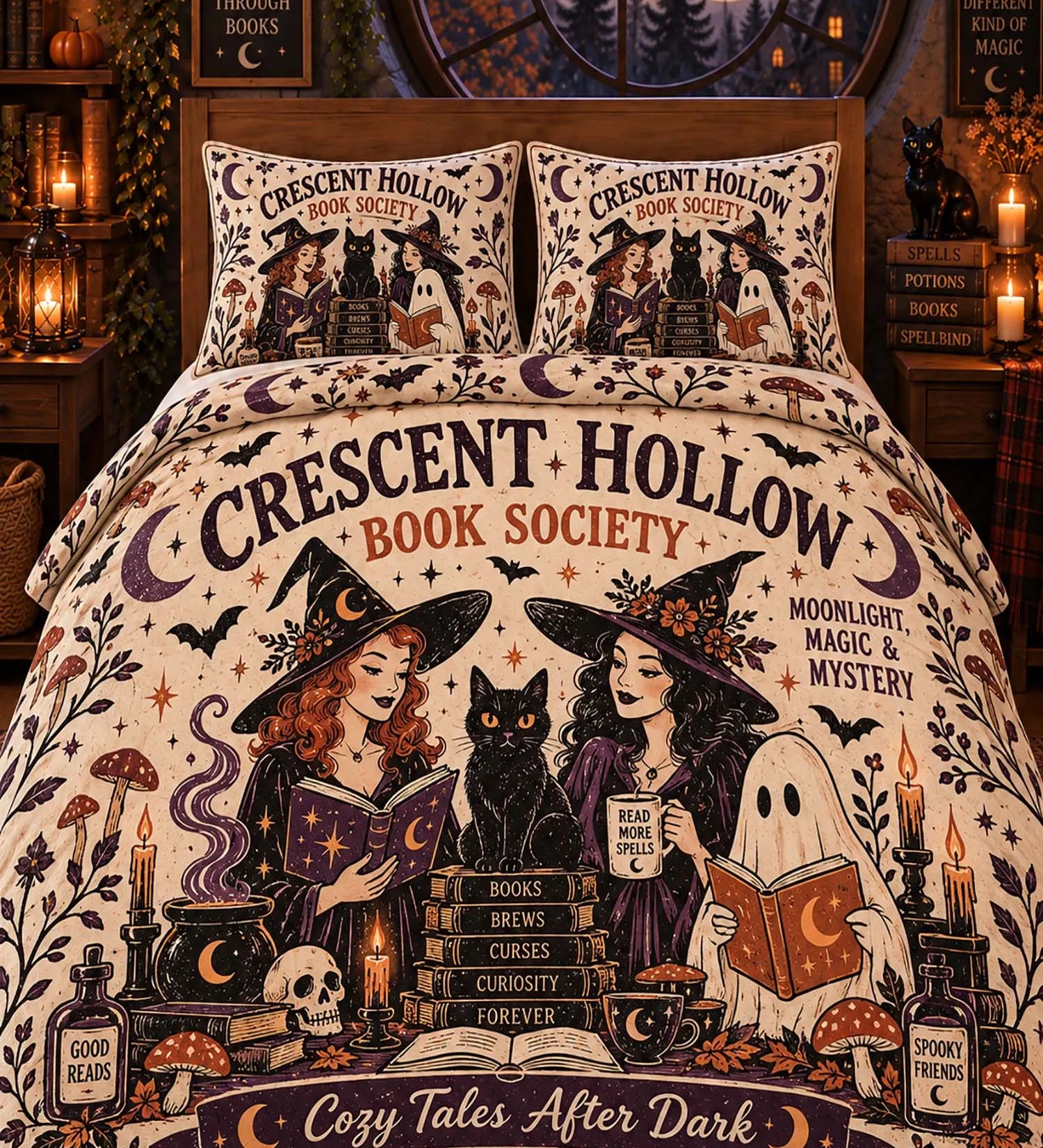 Halloween Witch Book Lovers Series 3-Piece Quilted Bedding Set