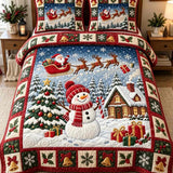 Santa Snowman Christmas Cabin Patchwork Quilted 3-Piece Bedding Set