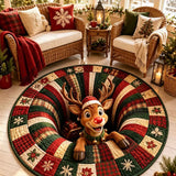 Red Nose Reindeer Plaid Quilted Round Mat
