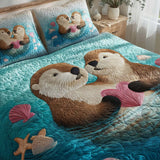 Otter Love Valentine's Day 3- Piece Quilted Bedding Set