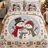 Christmas Snowman Family Patchwork Quilted 3-Piece Bedding Set