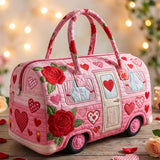 Heart Rose Camper Van Quilted Duffle Bag