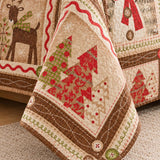 Rustic Reindeer Snowman Christmas Quilted 3-Piece Bedding Set