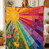 Sun Rainbow Floral Patchwork Quilted Blanket