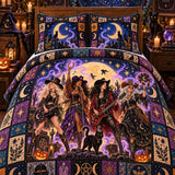 Western Witch Rock Band Full Moon Halloween Quilted 3‑Piece Bedding Set