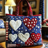Usa Independence Day 250th Anniversary Star Striped Heart Pattern Quilted Tote Bag
