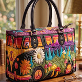 Hippie Van Quilted Leather Strap Bible Handbag