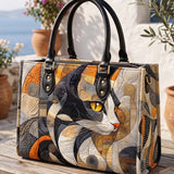 Art Cat Quilted Leather Strap Bible Handbag