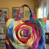 Rainbow Rose Quilted Tote Bag