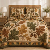 Autumn Oak Leaf Acorn Quilted 3‑Piece Bedding Set